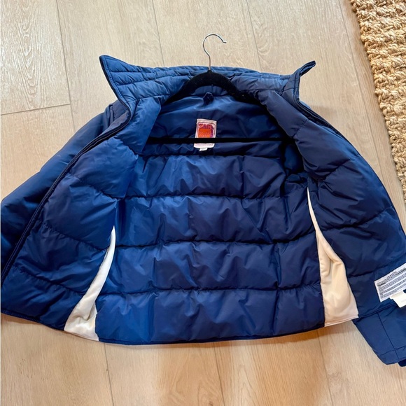 Vintage SKYR Women’s Goose Down Navy Blue Ski Jacket Orange Stripes ZipUp Medium - Picture 3 of 8